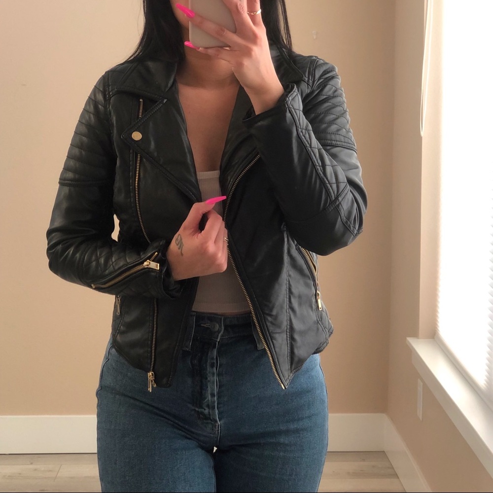 DIVIDED Faux Leather Jacket Black